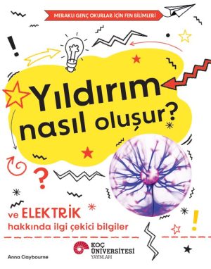 Turkish children's science book cover: 'Yıldırım nasıl oluşur?' about how lightning forms, featuring a light bulb, neuron image and playful doodles.